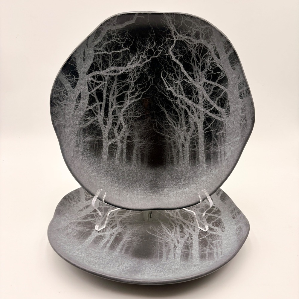 Corona Forest Tree Halloween Dinner Plates Set of 2 Black Organic Shape Colombia
